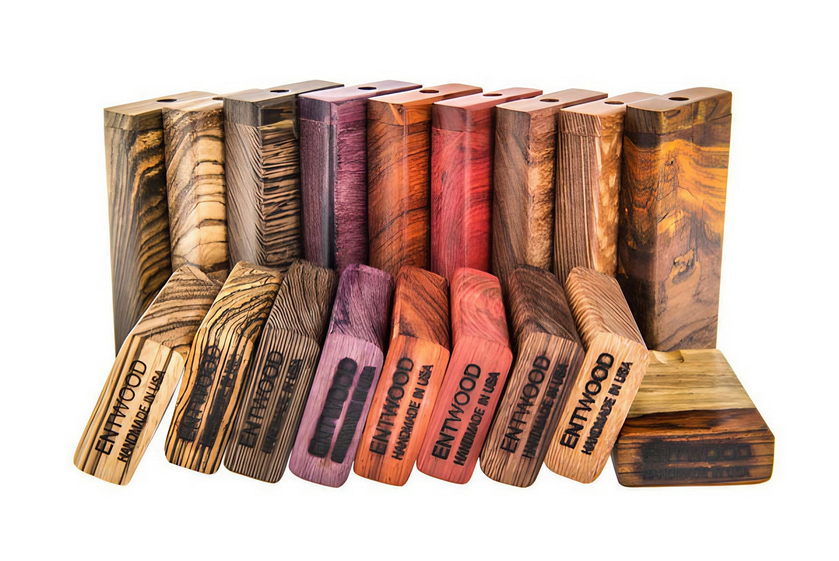 Entwood Dugouts w/ Ceramic Bats, 12pc Assorted Wood Designs, 4" Size, Angled View