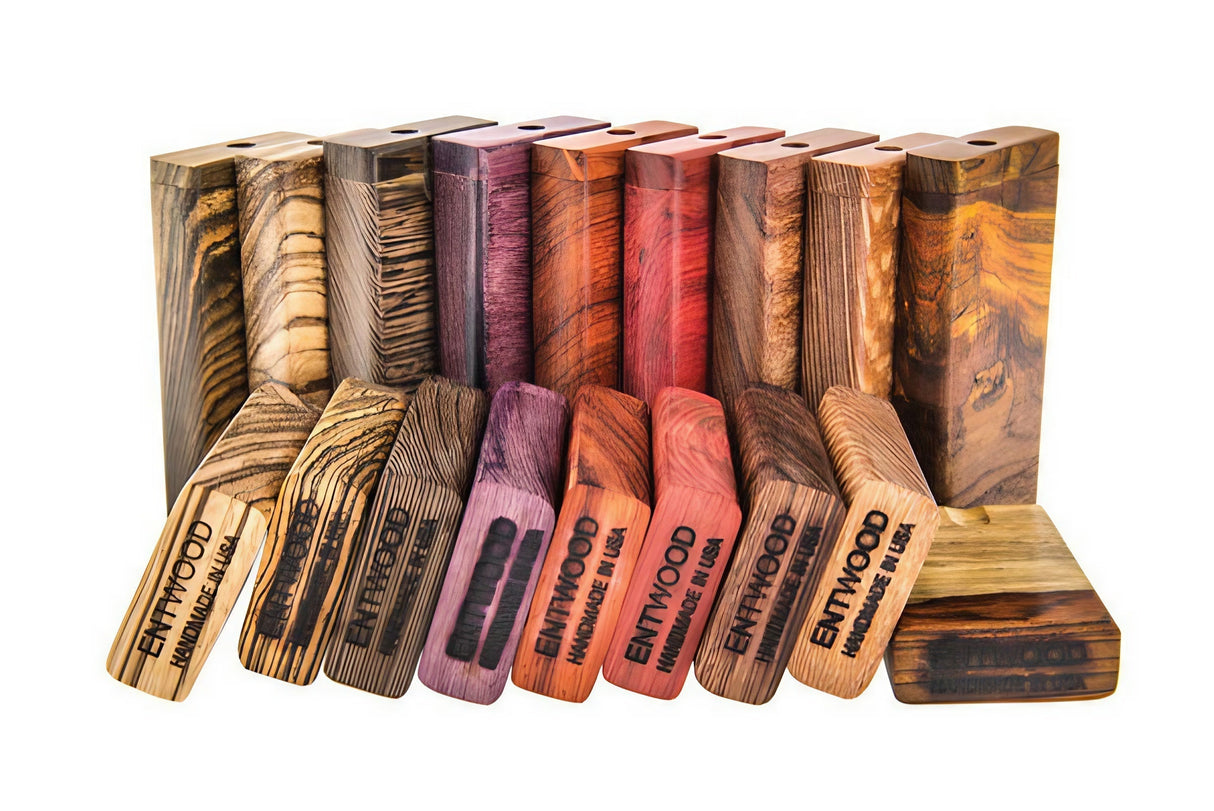 Entwood Dugouts with Ceramic Bats, Assorted Wooden Designs, Small 3.2" Size, 12pc Set Front View