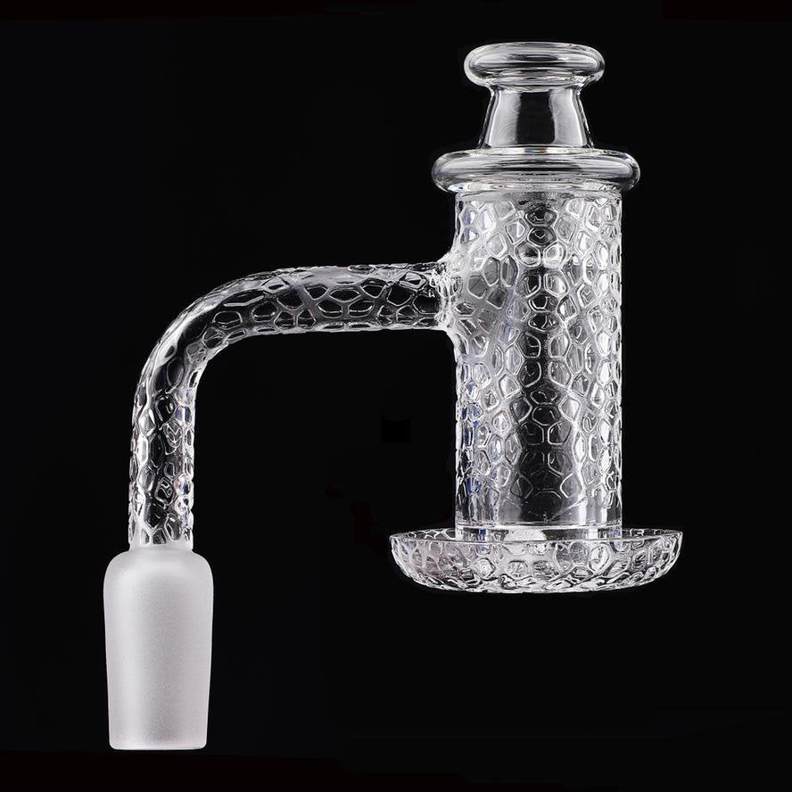 Etched Quartz Charmer Banger Set with Cap & Cone on Black Background from The Stash Shack