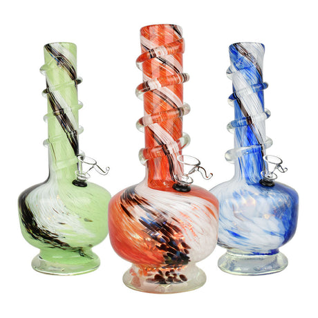 Ethereal Swirl Soft Glass Water Pipes in Green, Red, and Blue Swirl Designs - 12" Tall