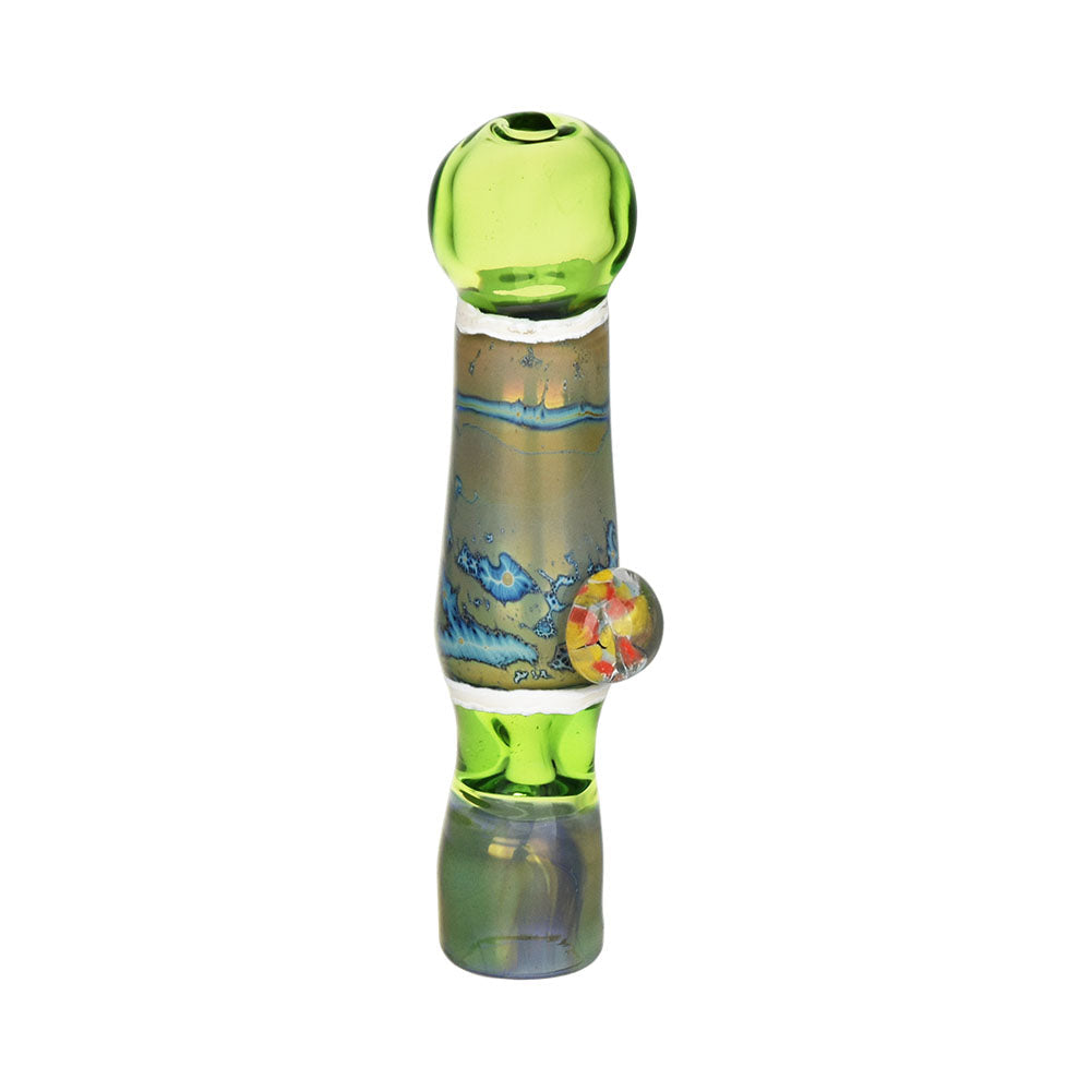 Euphoric Effect Chillum with Fritted Marble Design, Borosilicate Glass, Front View