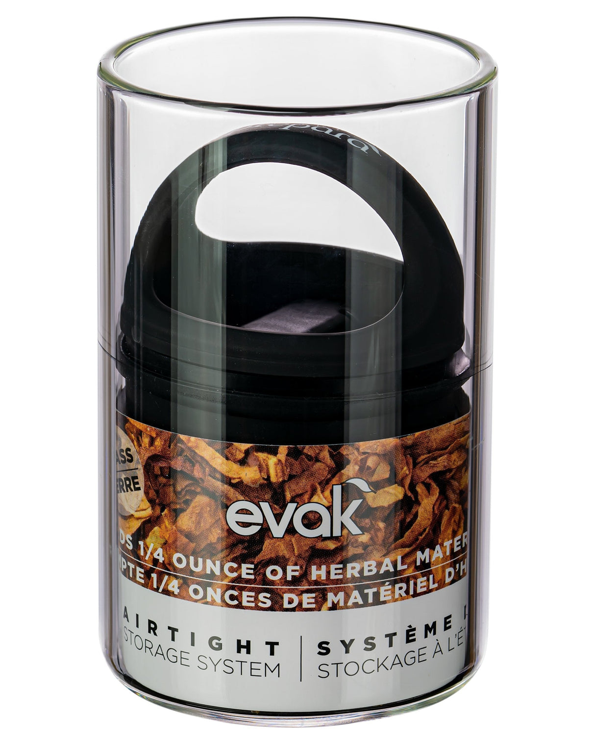 Prepara Evak Mini 8 Grams Valve-Sealed Stash Jar, Airtight, Black Lid, Clear Glass