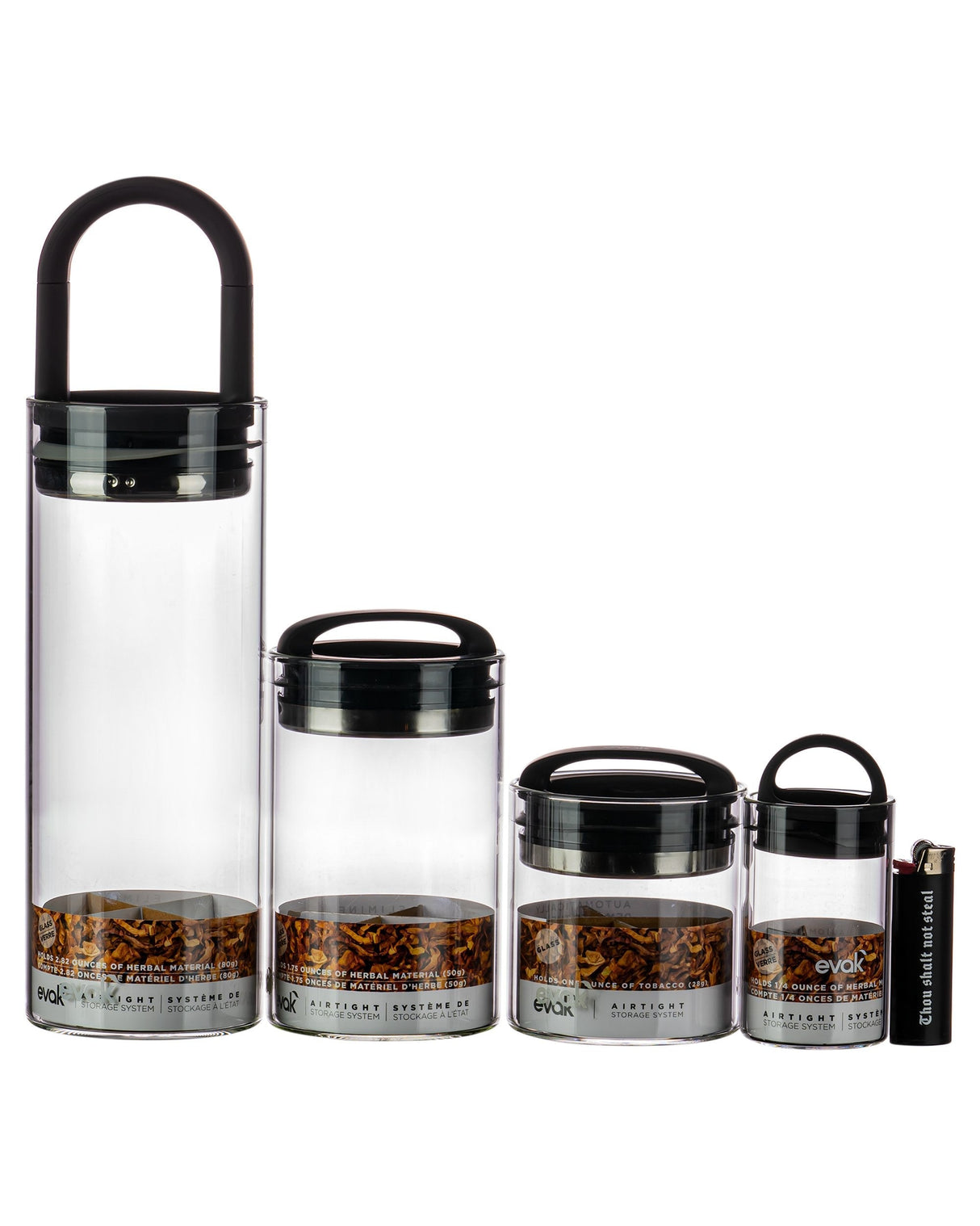 Prepara Evak Mini Valve-Sealed Airtight Stash Jars in Multiple Sizes with Black Lids