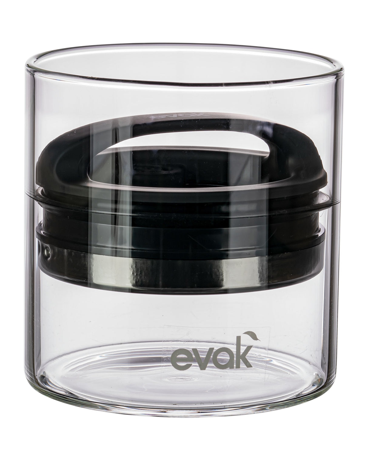 Prepara Evak Mini Black Valve-Sealed Airtight Stash Jar, Borosilicate Glass - Front View