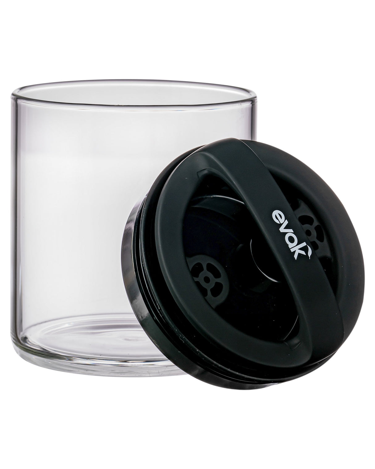 Prepara Evak Mini Black Valve-Sealed Airtight Stash Jar, Borosilicate Glass, Front View