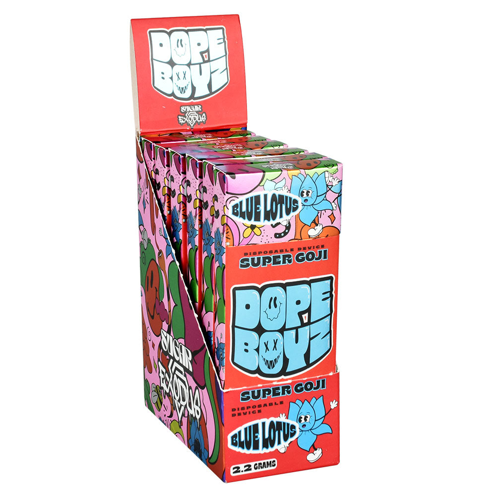 Exodus Sugar Dope Boyz Blue Lotus Disposable Vape Display Box, 2.2g, Front View