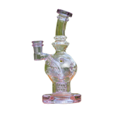 Calibear EXOSPHERE Dab Rig with Seed of Life Perc, clear glass, front view on wooden surface