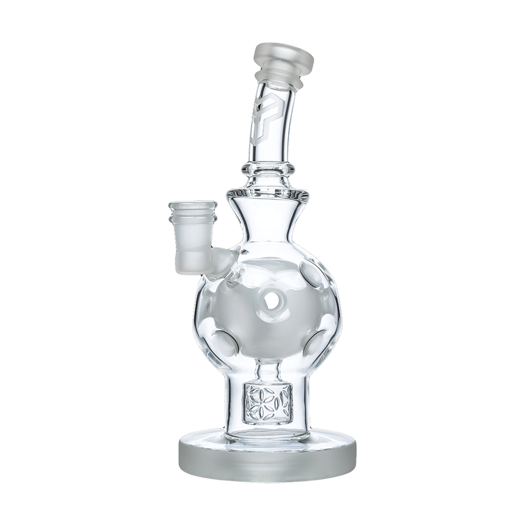 Calibear Exosphere Frosted Glass Dab Rig, 8 Inch with Beaker Design and 14mm Joint, Front View