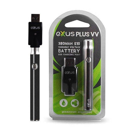 Exxus Plus VV Cartridge Vaporizer with USB Charger in Packaging - Front View