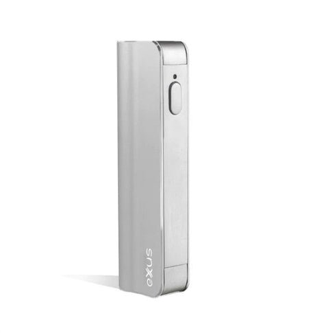 Exxus Snap Variable Voltage Vaporizer in Silver, front view on white background, compact for travel