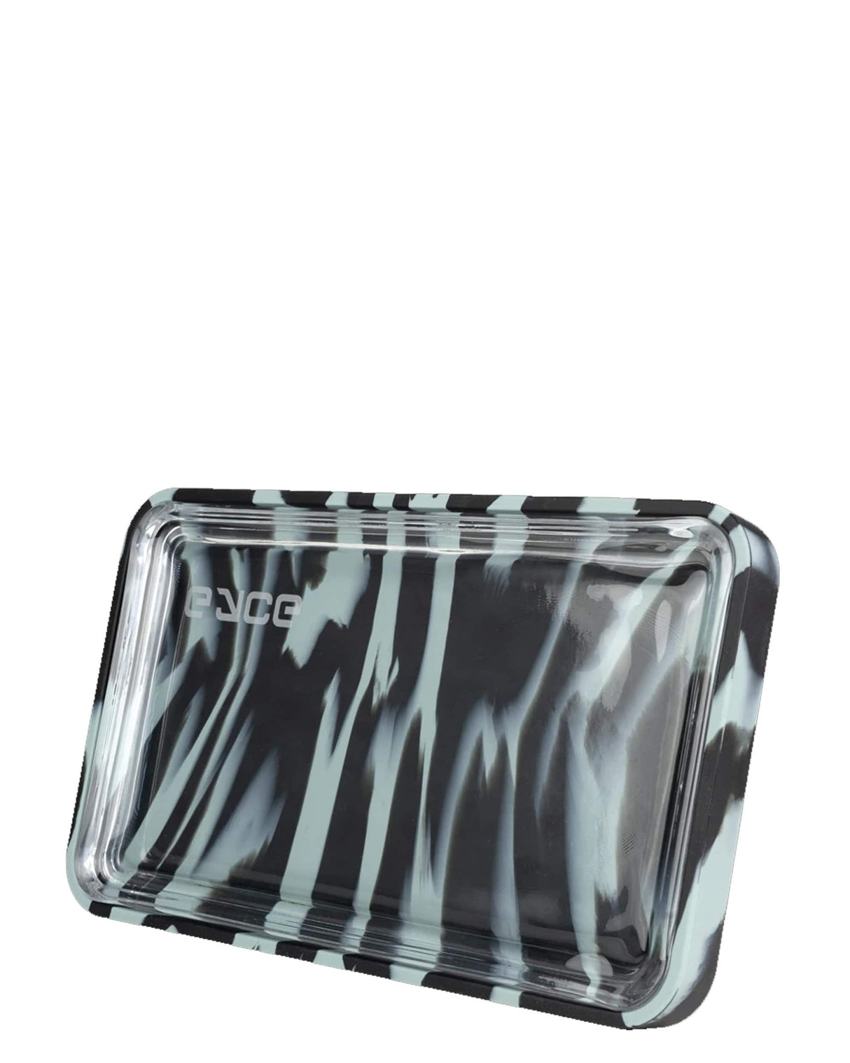 Eyce 2 in 1 Silicone Rolling Tray in Black, Angled View, Durable and Flexible