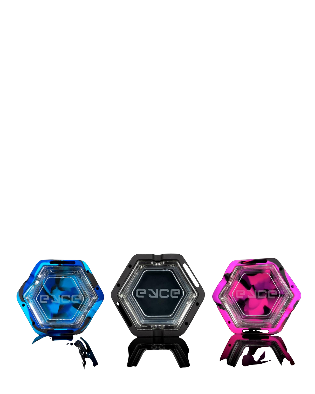 Eyce Silicone Ashtrays in Blue, Black, and Purple - Durable and Easy to Clean