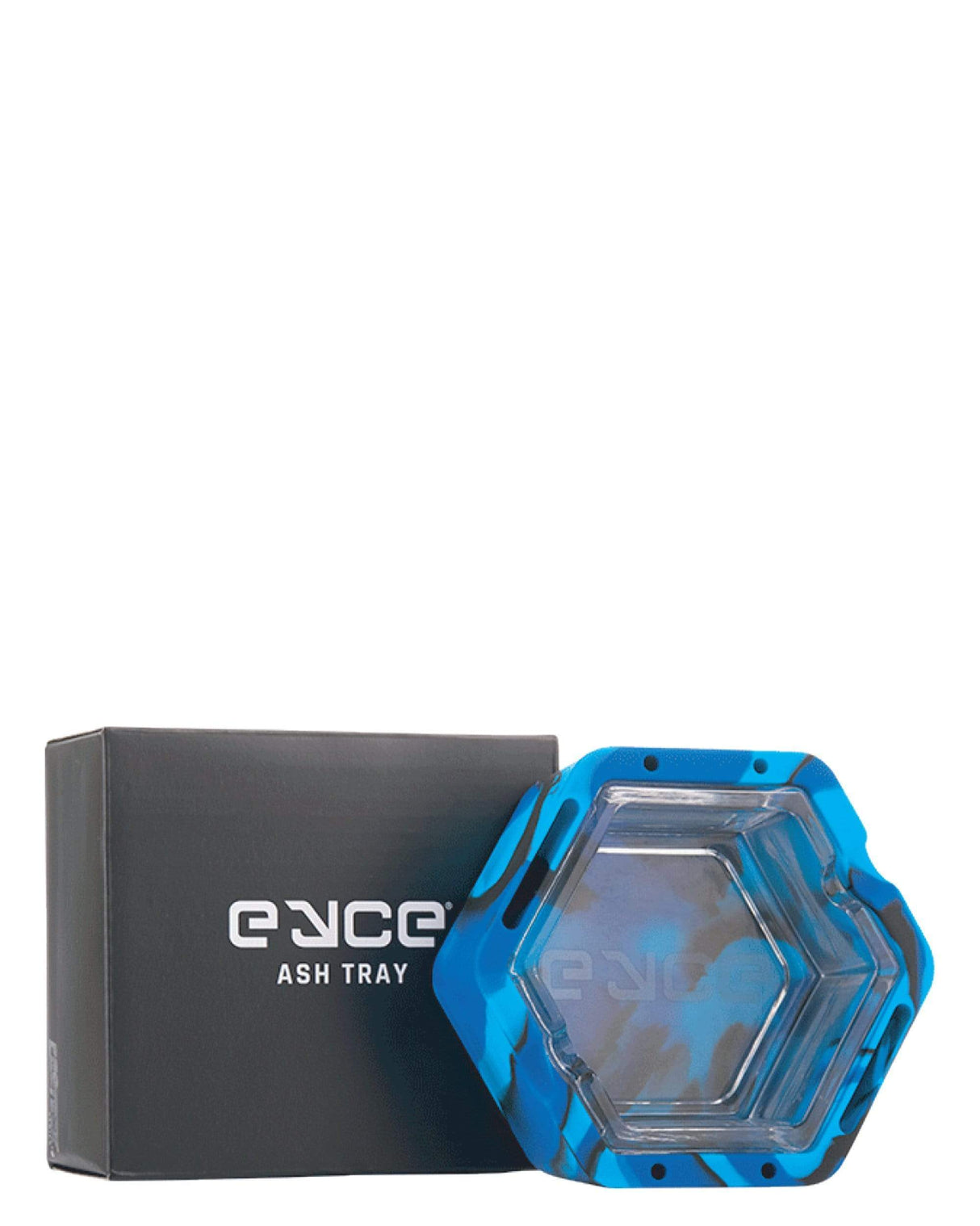 Eyce Silicone Ashtray in Blue with Durable Design - Front View with Packaging