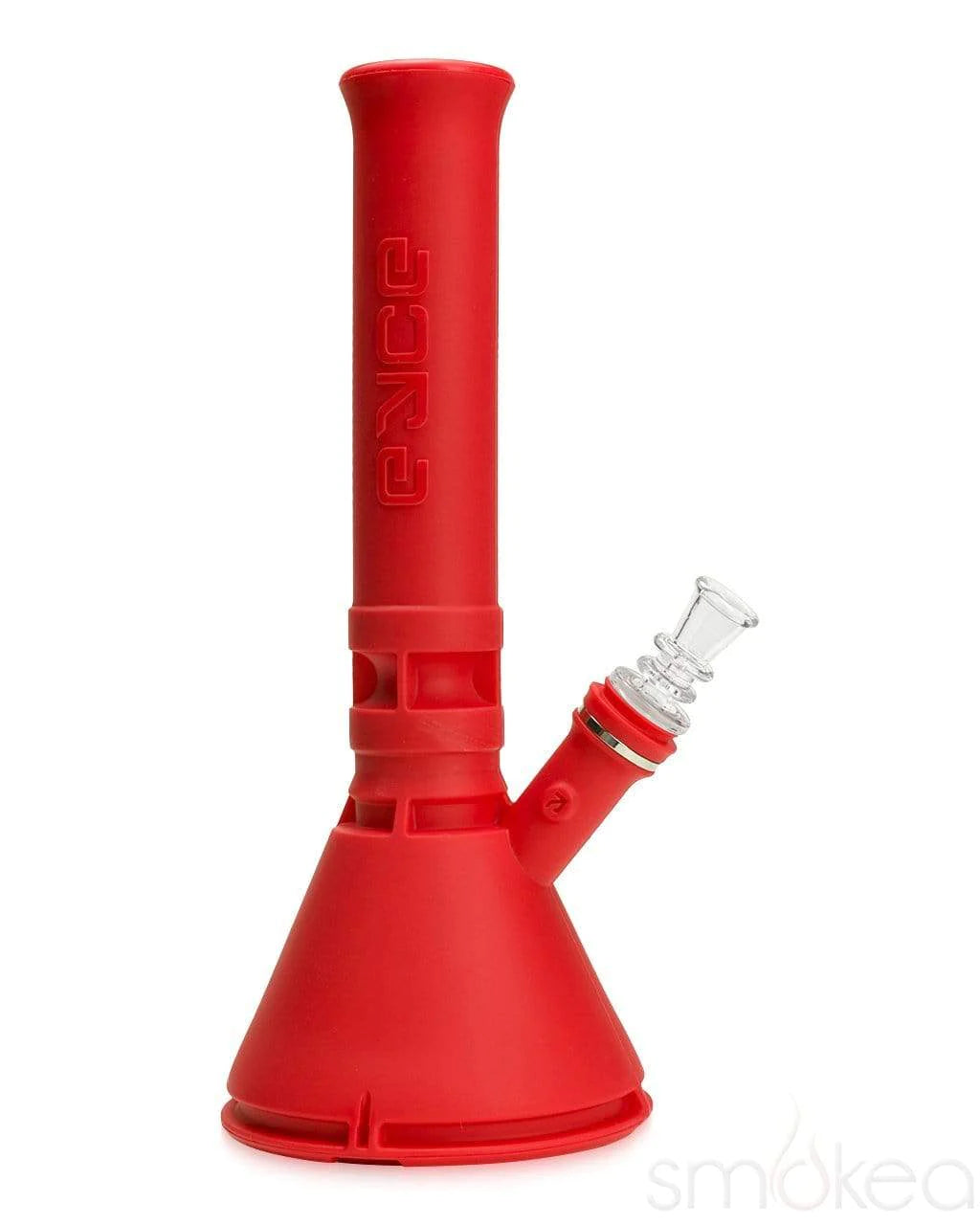 Eyce Beaker in Heli Red, durable silicone bong with removable bowl, front view on white background