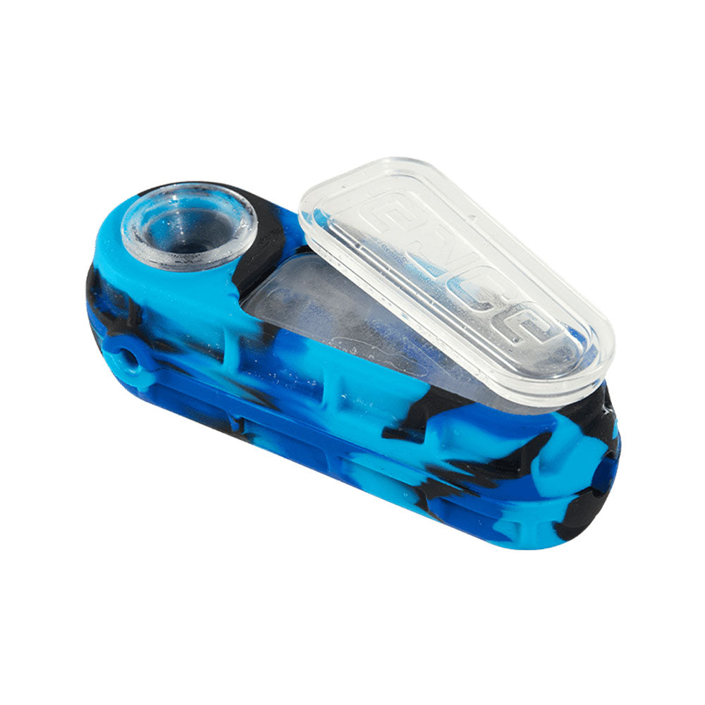 Eyce Glacier Spoon Pipe in blue, durable silicone side view, 4.75" length, easy to clean