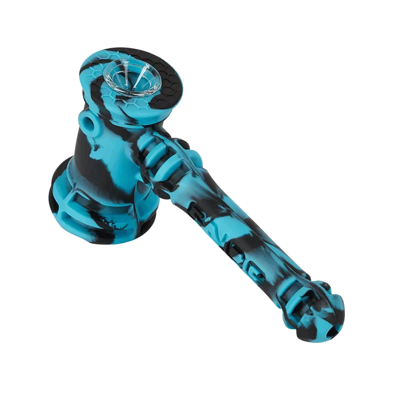 Eyce Hammer bubbler in Epic Teal, portable silicone design with steel bowl, angled side view