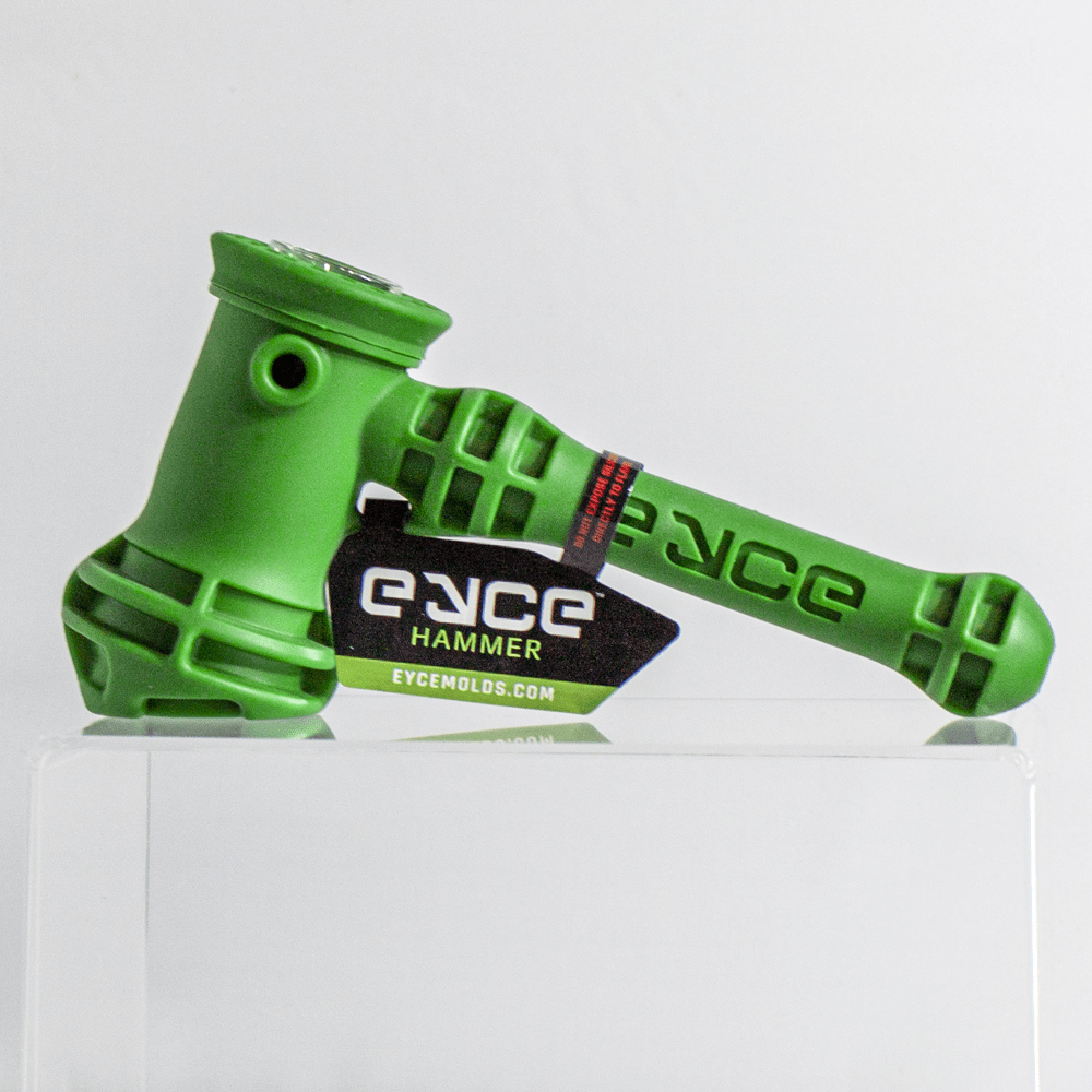 Eyce Hammer Bubbler in Green - Durable Silicone with Steel Bowl for Dry Herbs, Front View