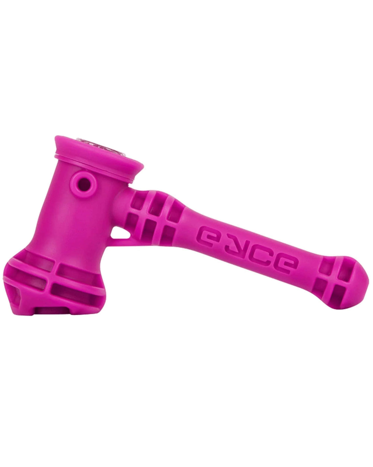 Eyce Hammer Bubbler in Magenta, Portable Silicone Design with Steel Bowl, Side View