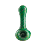 Eyce ORAFLEX Floral Spoon Pipe in green with yellow accents, durable silicone design, front view