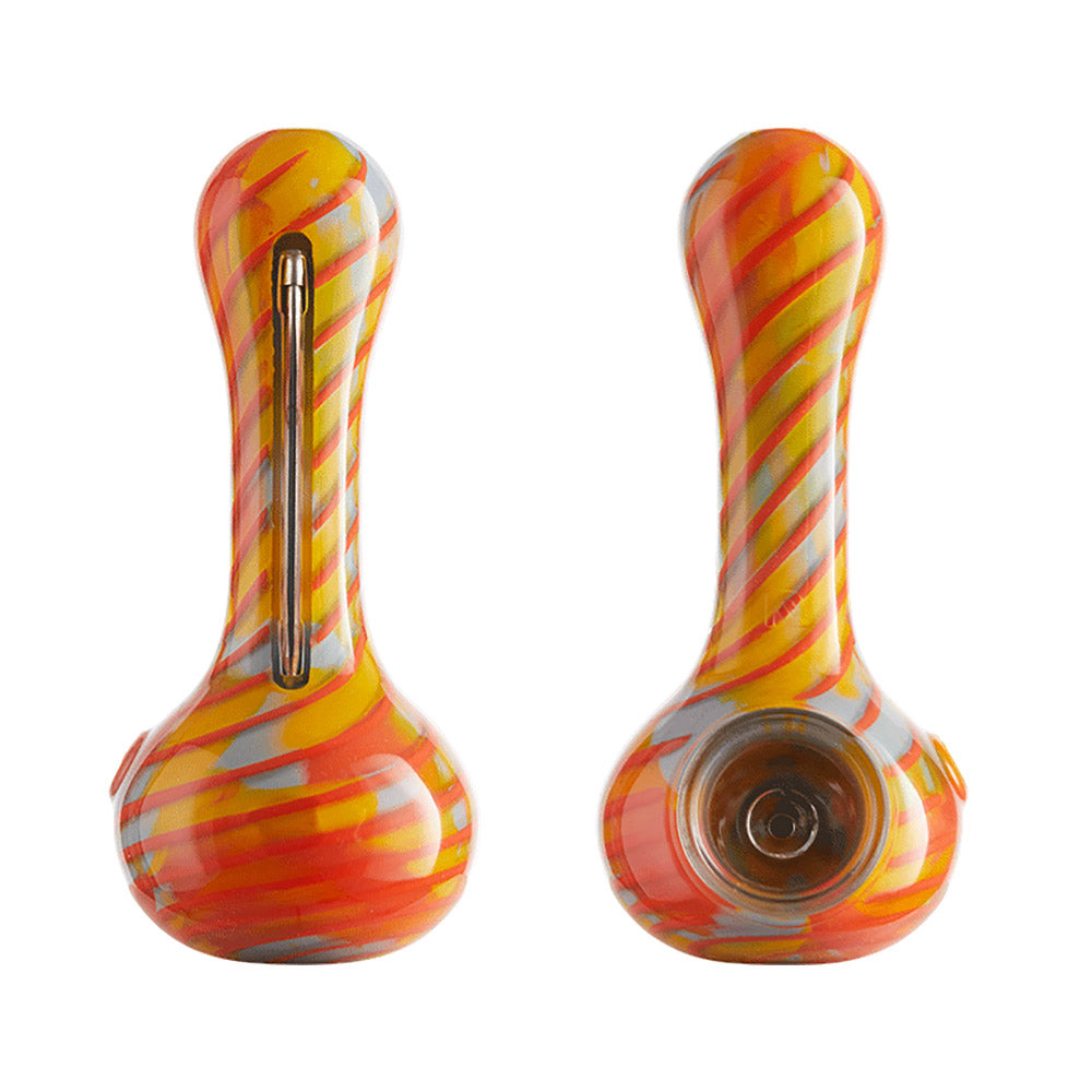 Eyce Oraflex Spoon Pipes in assorted colors, durable silicone, front and top views, 4-inch length