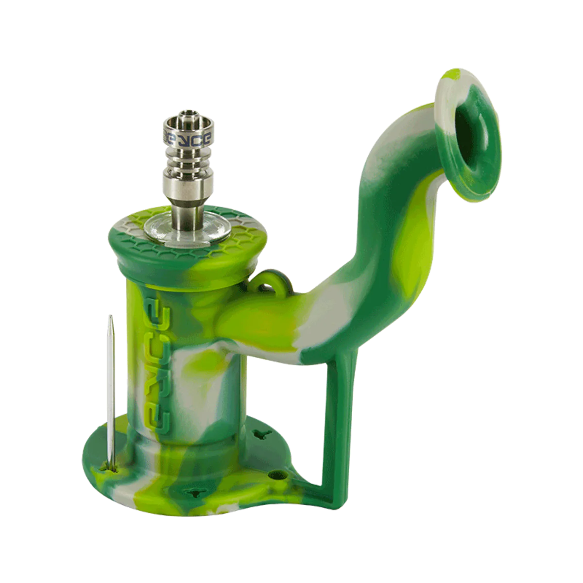 Eyce Rig II silicone dab rig in Arcadia Camo design with titanium nail, 90-degree joint angle