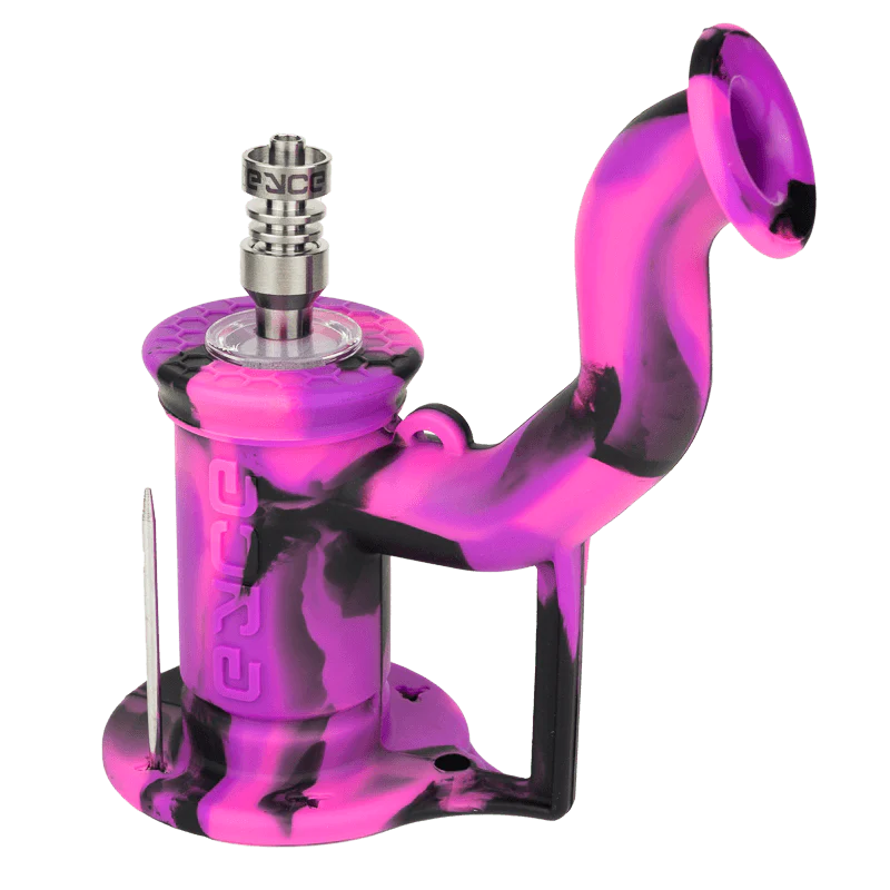 Eyce Rig II - Bangin Purple Silicone Dab Rig with Titanium Nail, 90 Degree Joint - Front View