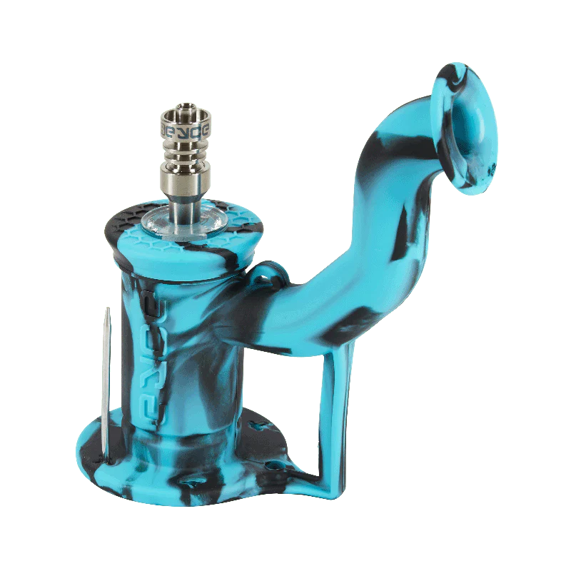 Eyce Rig II in Epic Teal, portable silicone dab rig with titanium nail, front view on seamless background