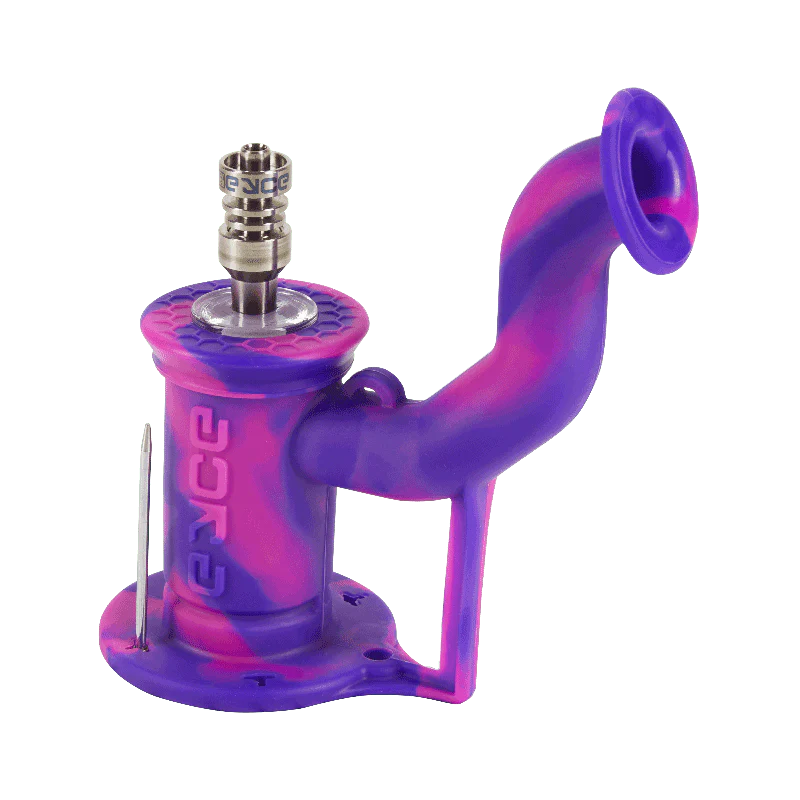 Eyce Rig II in Flower Purple, 90 Degree Joint, 10mm Titanium Nail, Side View, Portable Silicone Dab Rig