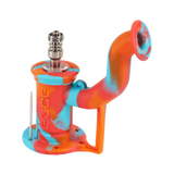Eyce Rig II in Fuego color variant, a portable silicone dab rig with titanium nail, angled at 90 degrees