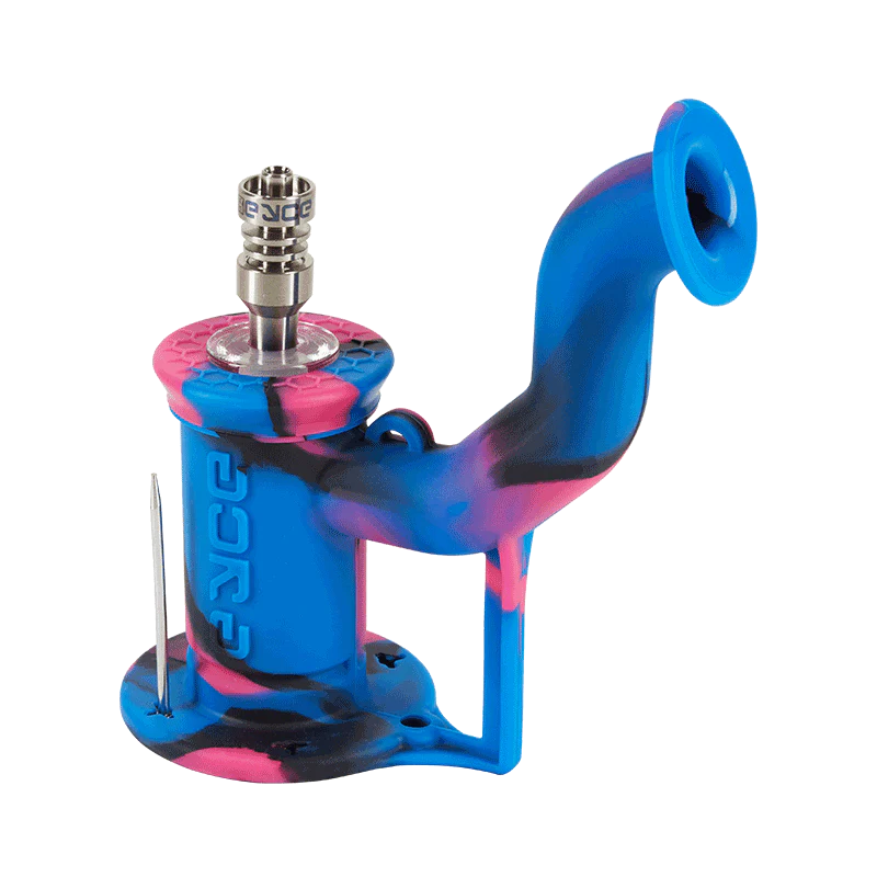 Eyce Rig II in Unicorn Pink, 90-degree titanium nail, portable silicone dab rig, angled view