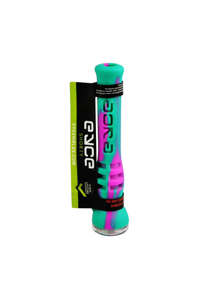 EYCE Shorty Chillum in vibrant pink and green silicone, 3.7" size, 10-pack, front view on white background