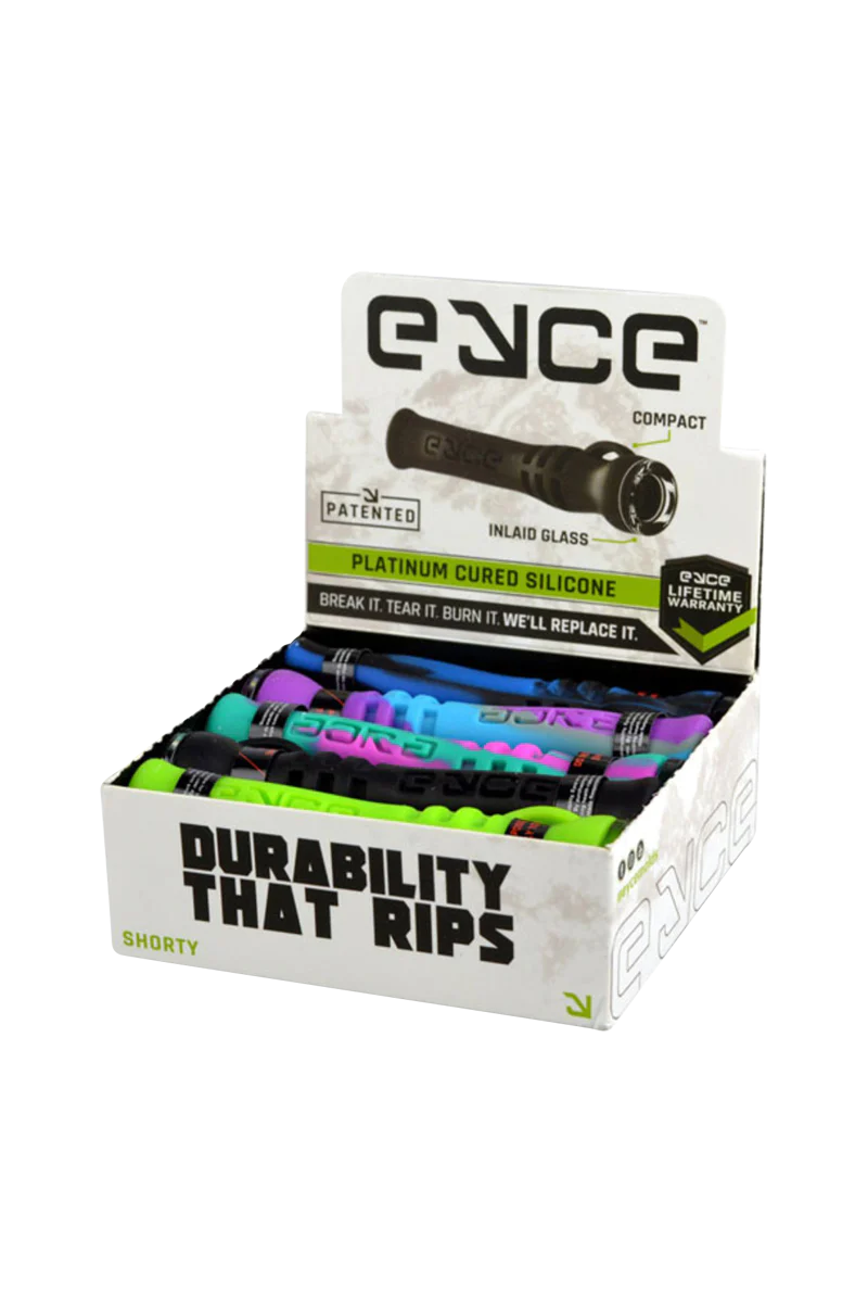 EYCE Shorty Chillum 10 Pack, silicone hand pipes with inlaid glass, various colors, front view