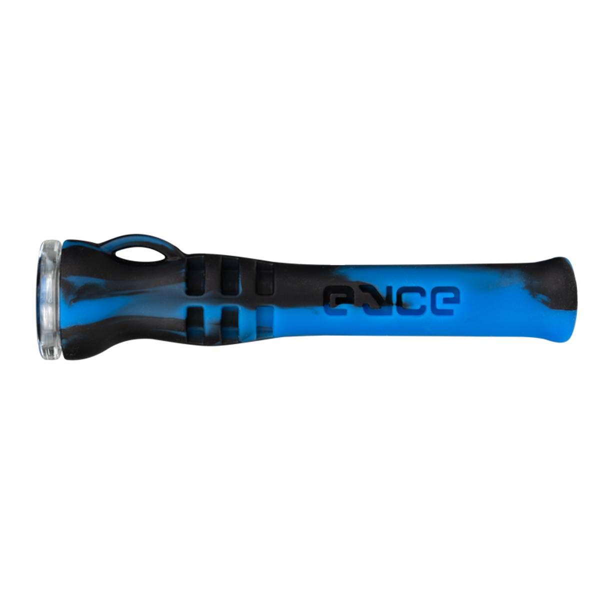Eyce Shorty Taster in Deep Blue, Durable Silicone One-Hitter Pipe, Side View on White Background