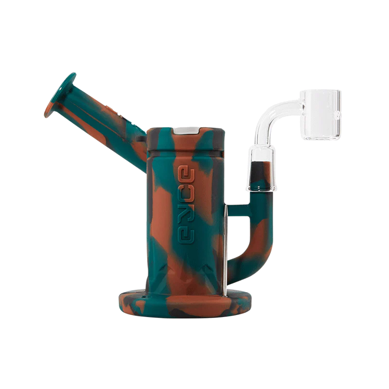 Eyce Sidecar Silicone Dab Rig in Camo with Honeycomb Percolator and Quartz Banger - Front View