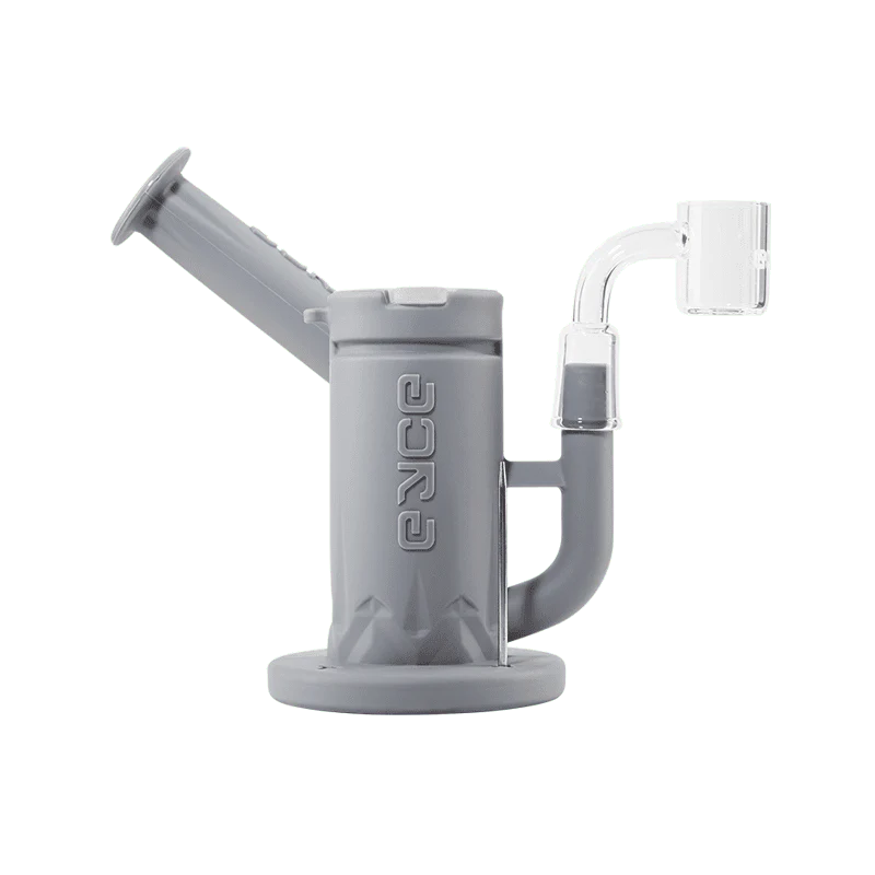 Eyce Sidecar Dab Rig in Coolgry, Portable Silicone with Honeycomb Percolator and Quartz Banger, Side View