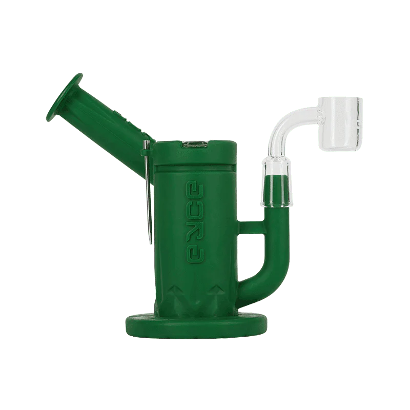 Eyce Sidecar Dab Rig in Dark Green with Honeycomb Percolator and Quartz Banger, Side View