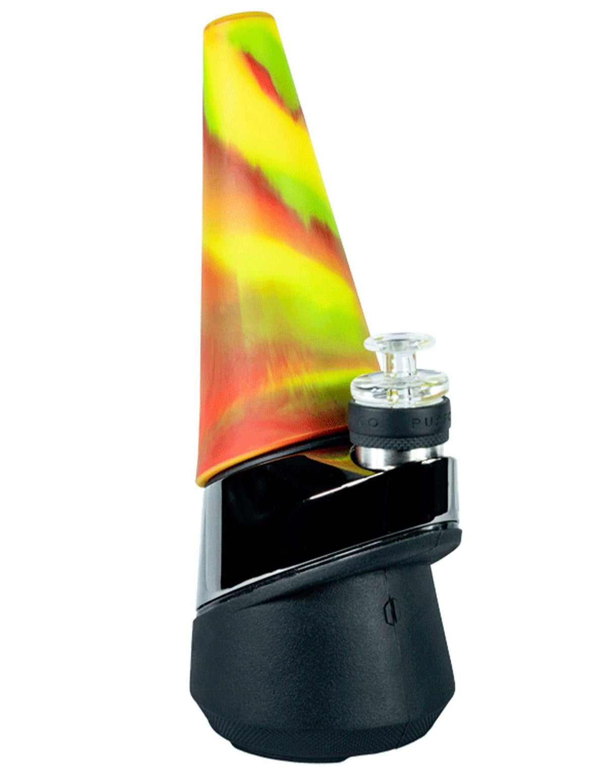 EYCE Silicone Puffco Peak Attachment in Rasta colors, durable design, side view - DankGeek