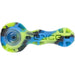 Eyce Spoon hand pipe in blue and green silicone with borosilicate glass bowl, top view
