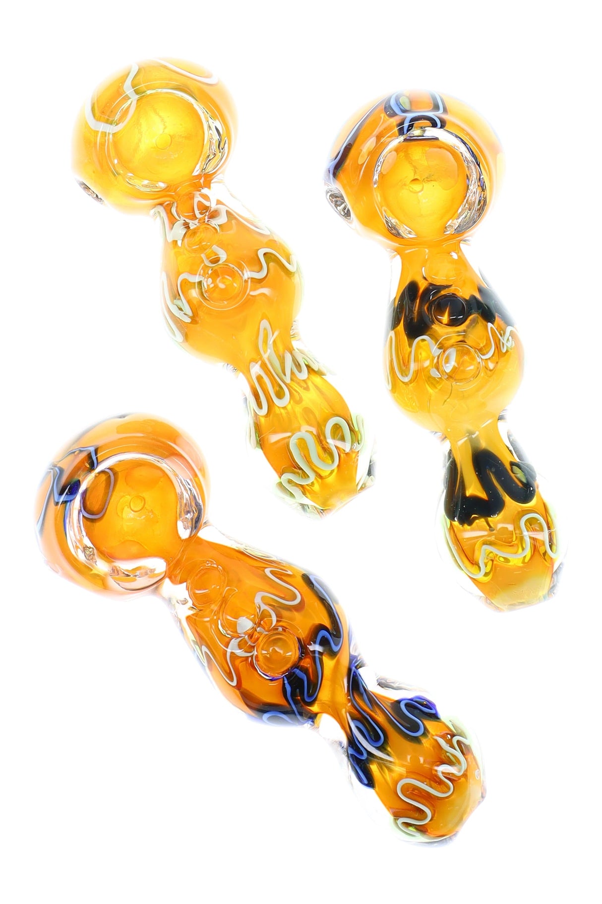Gold Fumed Squiggle-Stripe Glass Hand Pipe “Sizzle Stick” – 3½″ – Assorted Colors