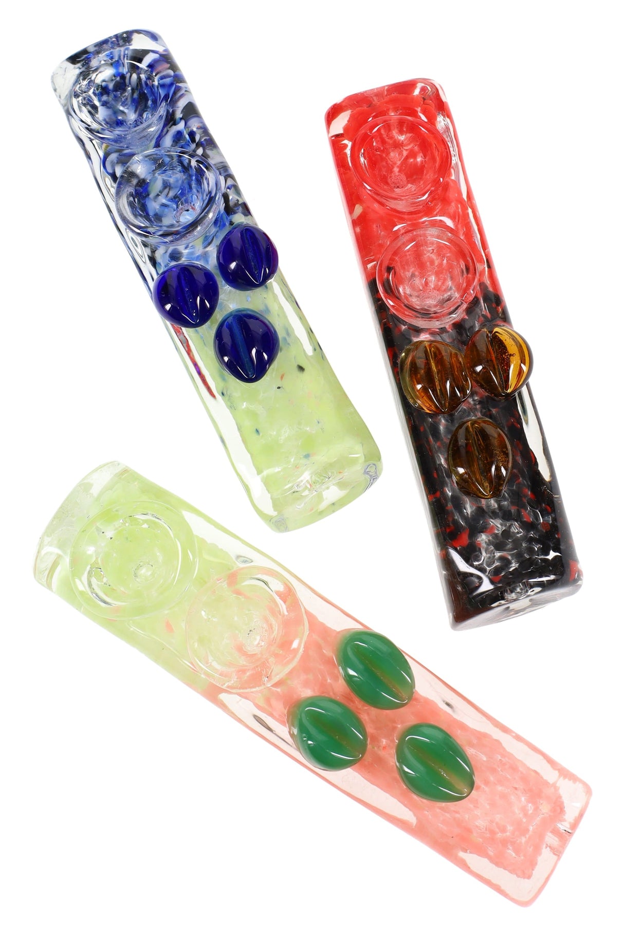 Frit Square Double-Bowl Hand Pipe “Double Down” – 4–5″ – Assorted Colors