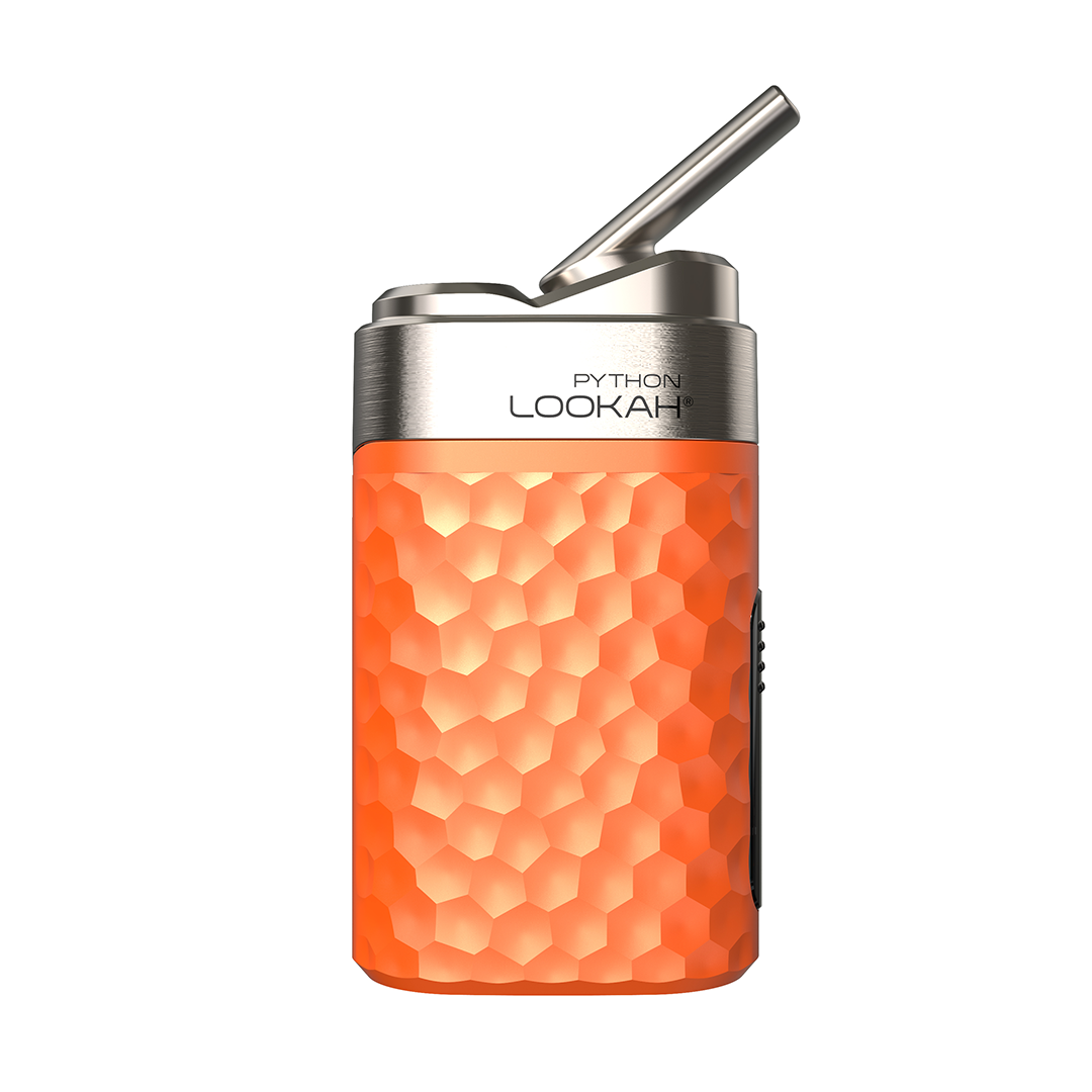 Lookah Python Vaporizer in Orange with Quartz Bucket, Front View on White Background