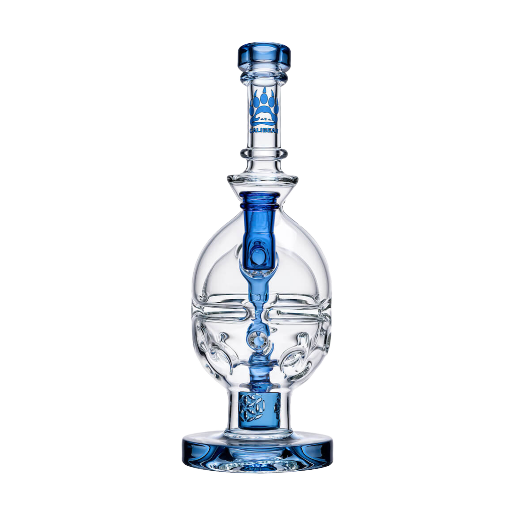 Calibear Fab Egg Dab Rig in Clear and Blue with Intricate Glasswork, Front View