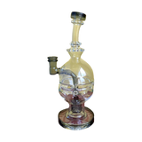 Calibear Fab Egg Dab Rig with clear glass and frosted accents, front view on patterned background