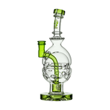 Calibear Fab Egg Dab Rig with green accents, clear frosted glass, 8" tall, front view