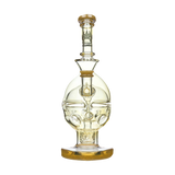 Calibear Fab Egg Dab Rig in clear and yellow with intricate design, front view on white background