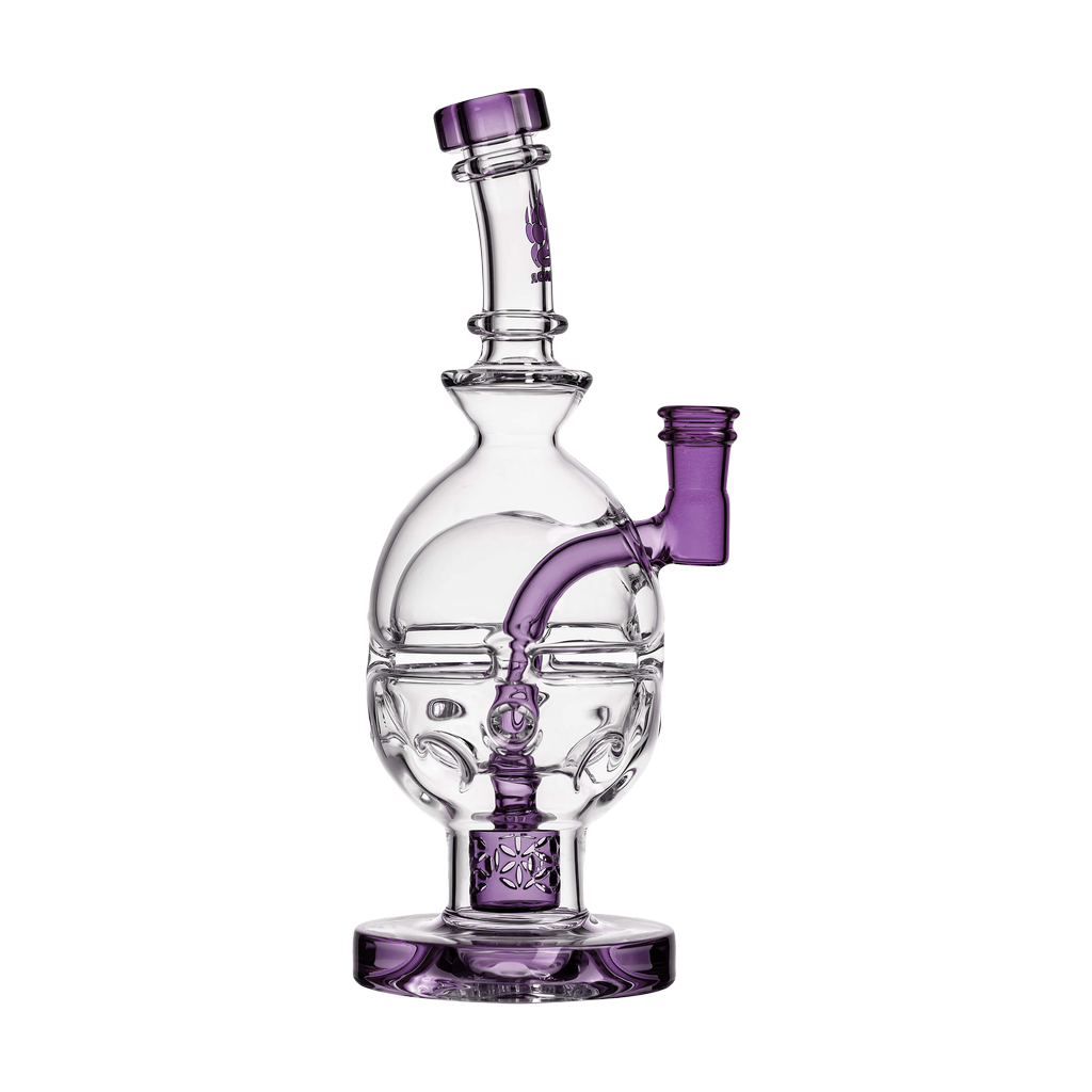 Calibear Fab Egg Dab Rig in Purple - Clear Glass with Frosted Detail - 8" Height