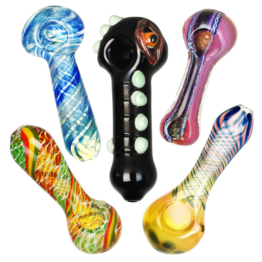 Assorted colors Fancy Worked Spoon Pipes, portable borosilicate glass, for dry herbs - 20 pack