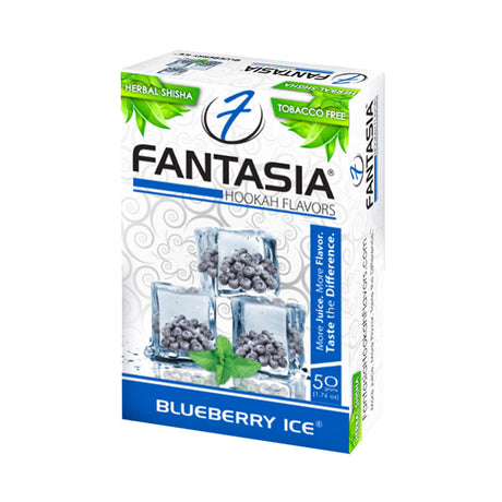 Fantasia Herbal Shisha Blueberry Ice, 50g pack, front view on white background