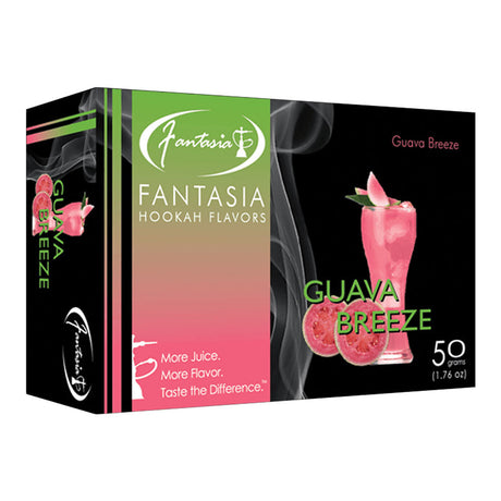Fantasia Herbal Shisha Guava Breeze 50g, 10pk Display Box Front View with Flavor Image