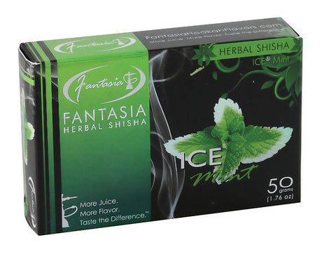 Fantasia Herbal Shisha Ice Mint 50g pack, front view on seamless white background